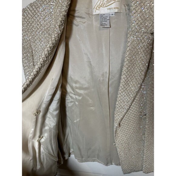 Rickie Freeman for Tj Nites Blazer Wm Sz 8 Clear Iridescent Seed Bead 100% Silk - Picture 9 of 10